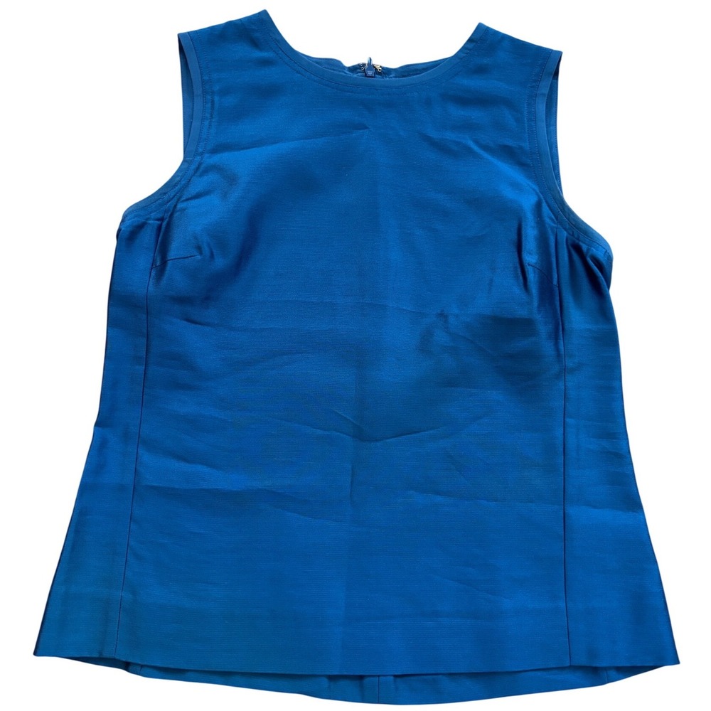 Tory Burch Teal Blue 100% Silk Sleeveless Shell Top Blouse Size‎ 4 Zipper Back